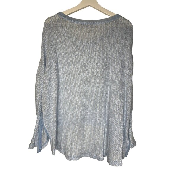 Anna Grace Oversized Knit Sweater Blue White Medium Layered Casual Fall - Picture 2 of 13